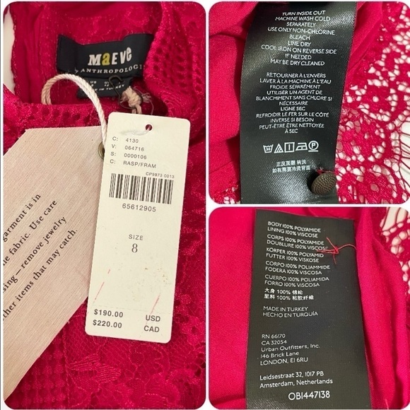 NWT Anthropologie Maeve Lace Open Back Mini Dress Raspberry Red 8 Medium - Picture 15 of 16